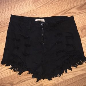 distressed black jean shorts